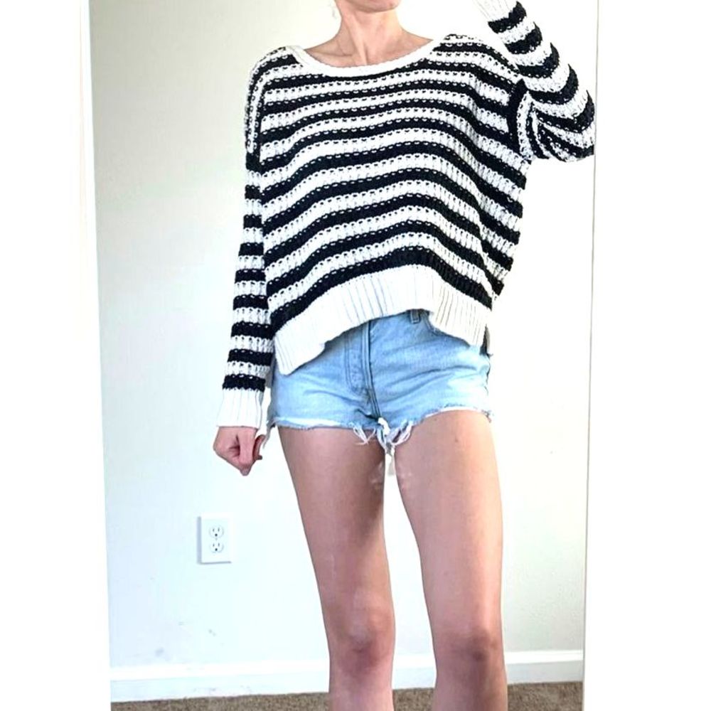 Free People Sweater Striped Black White Stripe